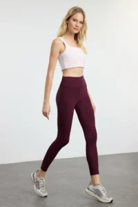 TRENDYOLMİLLA Burgundy Soft Brushed Material Reflector Print Detailed Full Size Knitting Sports Leggings