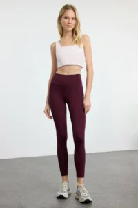 TRENDYOLMİLLA Burgundy Soft Brushed Material Reflector Print Detailed Full Size Knitting Sports Leggings - Image 2