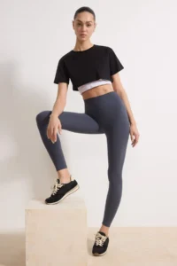 TRENDYOLMİLLA Anthracite Soft Brushed Material Reflector Print Detailed Full Size Knitting Sports Leggings