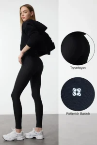 TRENDYOLMİLLA Black Reflector Print Detailed Full Size Knitting Sports Leggings