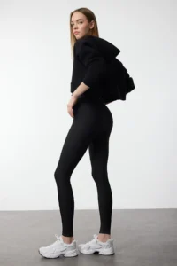 TRENDYOLMİLLA Black Reflector Print Detailed Full Size Knitting Sports Leggings - Image 2