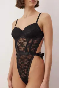 TRENDYOLMİLLA Black Lace Ribbon/with bow Wireless Bodysuit .D.00007 - Image 3