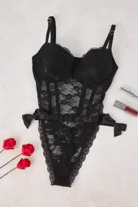 TRENDYOLMİLLA Black Lace Ribbon/with bow Wireless Bodysuit .D.00007 - Image 7