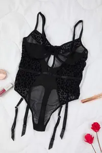 TRENDYOLMİLLA Black Leopard Garter Detailed Tulle Wireless Knitting Bodysuit .D.00008 - Image 8