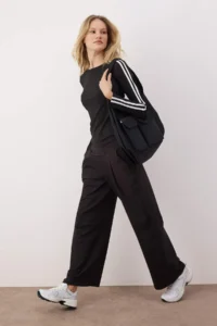 TRENDYOLMİLLA Black Scuba Material Stripe Detailed Knitting Sports Top/Blouse - Image 2