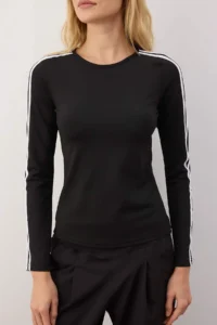 TRENDYOLMİLLA Black Scuba Material Stripe Detailed Knitting Sports Top/Blouse - Image 3