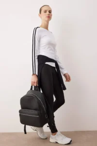 TRENDYOLMİLLA White Scuba Material Stripe Detailed Knitting Sports Top/Blouse - Image 2