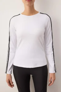 TRENDYOLMİLLA White Scuba Material Stripe Detailed Knitting Sports Top/Blouse - Image 3