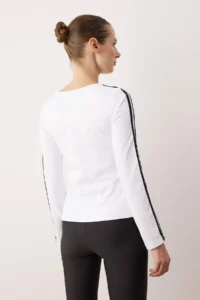 TRENDYOLMİLLA White Scuba Material Stripe Detailed Knitting Sports Top/Blouse - Image 4