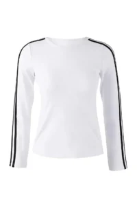 TRENDYOLMİLLA White Scuba Material Stripe Detailed Knitting Sports Top/Blouse - Image 5