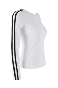 TRENDYOLMİLLA White Scuba Material Stripe Detailed Knitting Sports Top/Blouse - Image 6