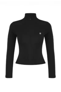 TRENDYOLMİLLA Black Scuba Material Zippered and Reflector Printed Sports Knitting Top/Blouse - Image 7