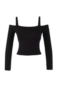 TRENDYOLMİLLA Teen Black Soft Brushed Material Strap Detailed With Inside Pad Sports Knitting Top/Blouse - Image 6