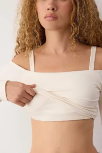 TRENDYOLMİLLA Ecru Soft Brushed Material Strap Detailed with Inside Pad Sports Knitting Top/Blouse - Image 5