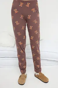 TRENDYOLMİLLA Teen Beige-Multicolored Cotton Teddy Bear Printed Lycra Knitting Pajama Set - Image 3