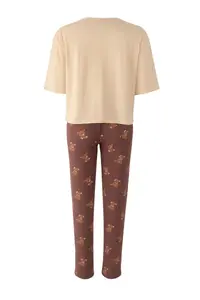 TRENDYOLMİLLA Teen Beige-Multicolored Cotton Teddy Bear Printed Lycra Knitting Pajama Set - Image 6