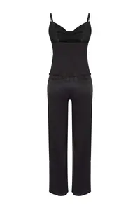 TRENDYOLMİLLA Black Lace Detailed Satin Weaving Pajama Set - Image 6