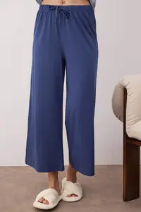 TRENDYOLMİLLA Mavi Cotton Capri Knitting Pajama Set - Image 3