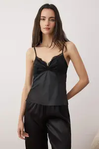 TRENDYOLMİLLA Black 3 Sets Dowry Set Satin Weaving Pajama Set - Image 3