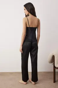 TRENDYOLMİLLA Black 3 Sets Dowry Set Satin Weaving Pajama Set - Image 5