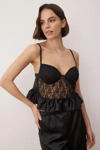 TRENDYOLMİLLA Black 3 Sets Dowry Set Satin Weaving Pajama Set - Image 3