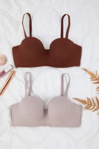 TRENDYOLMİLLA Brown-Mink 2 Sets Cotton Ribbed Covered Strapless Knitting Bra - Image 8