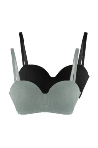 TRENDYOLMİLLA Black-Green 2 Sets Paket Cotton Ribbed underwire Covered Sleeveless Strapless Knitting Bra - Image 9
