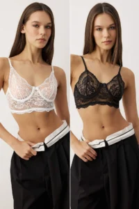 TRENDYOLMİLLA Black-White 2 Sets Lace Wireless Bustier Knitting Bra - Image 2