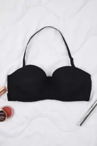 TRENDYOLMİLLA Black Micro Strapless Elastic Covered Knitting Bra