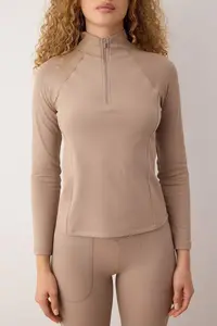 TRENDYOLMİLLA Mink Soft Brushed and Ribbed Material Zippered Knitting Sports Sweatshirt - Image 4