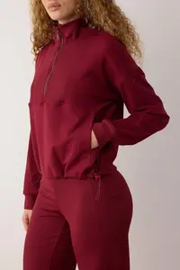 TRENDYOLMİLLA Burgundy Brushed Soft Material Sports Knitting Sweatshirt - Image 4