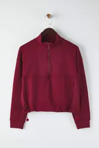 TRENDYOLMİLLA Burgundy Brushed Soft Material Sports Knitting Sweatshirt - Image 6