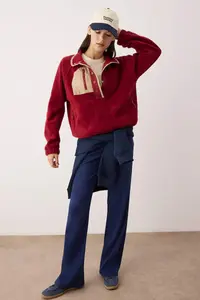 TRENDYOLMİLLA Burgundy Fleece Oversized Sports Knitting Sweatshirt - Image 5