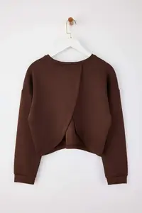 TRENDYOLMİLLA Brown Back Slit Detailed Sports Knitting Sweatshirt - Image 6