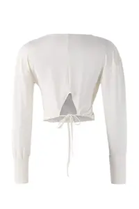 TRENDYOLMİLLA Ecru Scuba Material Back Binding Detailed Sports Knitting Sweatshirt - Image 9