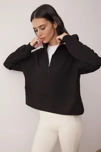 TRENDYOLMİLLA Black Zippered Sports Knitting Sweatshirt