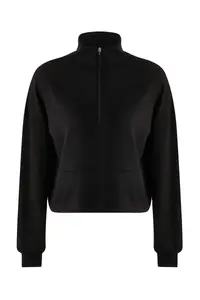 TRENDYOLMİLLA Black Zippered Sports Knitting Sweatshirt - Image 5