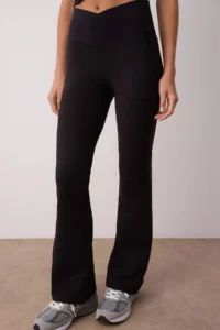 TRENDYOLMİLLA Black Soft Brushed Material Double breasted Waist and Pocket Detail flared leg Yoga Knitting Sports Leggings - Image 3