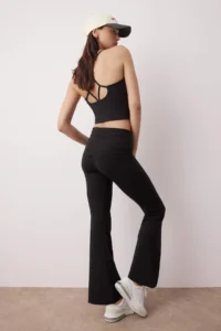 TRENDYOLMİLLA Black Brushed Soft Material Waist Fold Detailed Flare/flared leg Yoga Knitting Sports Leggings - Image 2