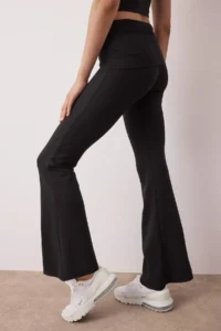 TRENDYOLMİLLA Black Brushed Soft Material Waist Fold Detailed Flare/flared leg Yoga Knitting Sports Leggings - Image 3