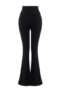 TRENDYOLMİLLA Black Brushed Soft Material Waist Fold Detailed Flare/flared leg Yoga Knitting Sports Leggings - Image 5