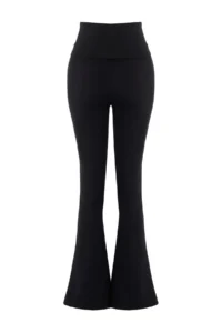 TRENDYOLMİLLA Black Brushed Soft Material Waist Fold Detailed Flare/flared leg Yoga Knitting Sports Leggings - Image 6