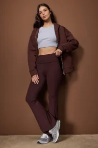 TRENDYOLMİLLA Brown Brushed Soft Material Waist folded Flare/flared leg Yoga Knitting Sports Leggings