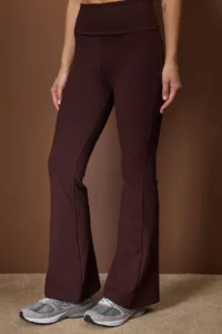 TRENDYOLMİLLA Brown Brushed Soft Material Waist folded Flare/flared leg Yoga Knitting Sports Leggings - Image 3