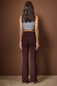 TRENDYOLMİLLA Brown Brushed Soft Material Waist folded Flare/flared leg Yoga Knitting Sports Leggings - Image 4