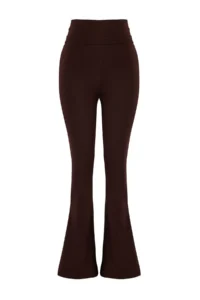 TRENDYOLMİLLA Brown Brushed Soft Material Waist folded Flare/flared leg Yoga Knitting Sports Leggings - Image 5