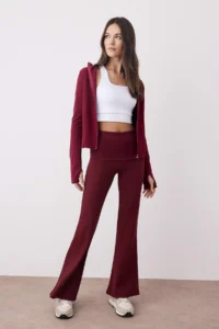 TRENDYOLMİLLA Burgundy Brushed Soft Material Waist Fold Detailed Flare/flared leg Yoga Knitting Sports Leggings