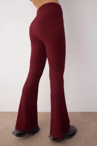 TRENDYOLMİLLA Burgundy Brushed Soft Material Waist Fold Detailed Flare/flared leg Yoga Knitting Sports Leggings - Image 4