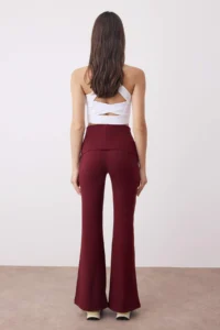 TRENDYOLMİLLA Burgundy Brushed Soft Material Waist Fold Detailed Flare/flared leg Yoga Knitting Sports Leggings - Image 5