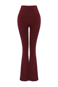 TRENDYOLMİLLA Burgundy Brushed Soft Material Waist Fold Detailed Flare/flared leg Yoga Knitting Sports Leggings - Image 6